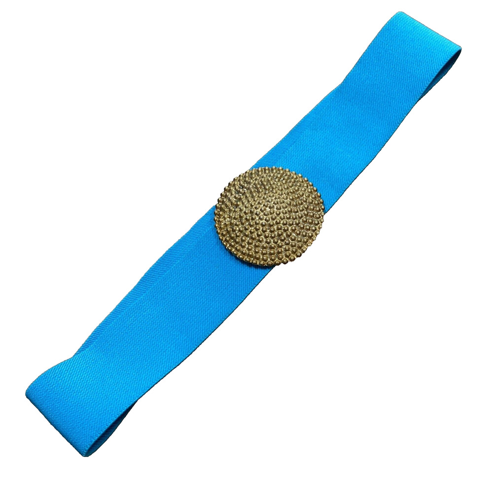 Vintage Wide Stretch Belt Brilliant Blue Massive Textured Goldtone Buckle 1980’s